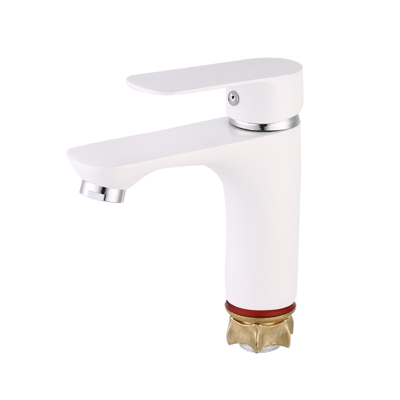 Vit lack med fötter och liten platt frukt enkelhålskran Vit lack med fötter och liten platt frukt enkelhålskran